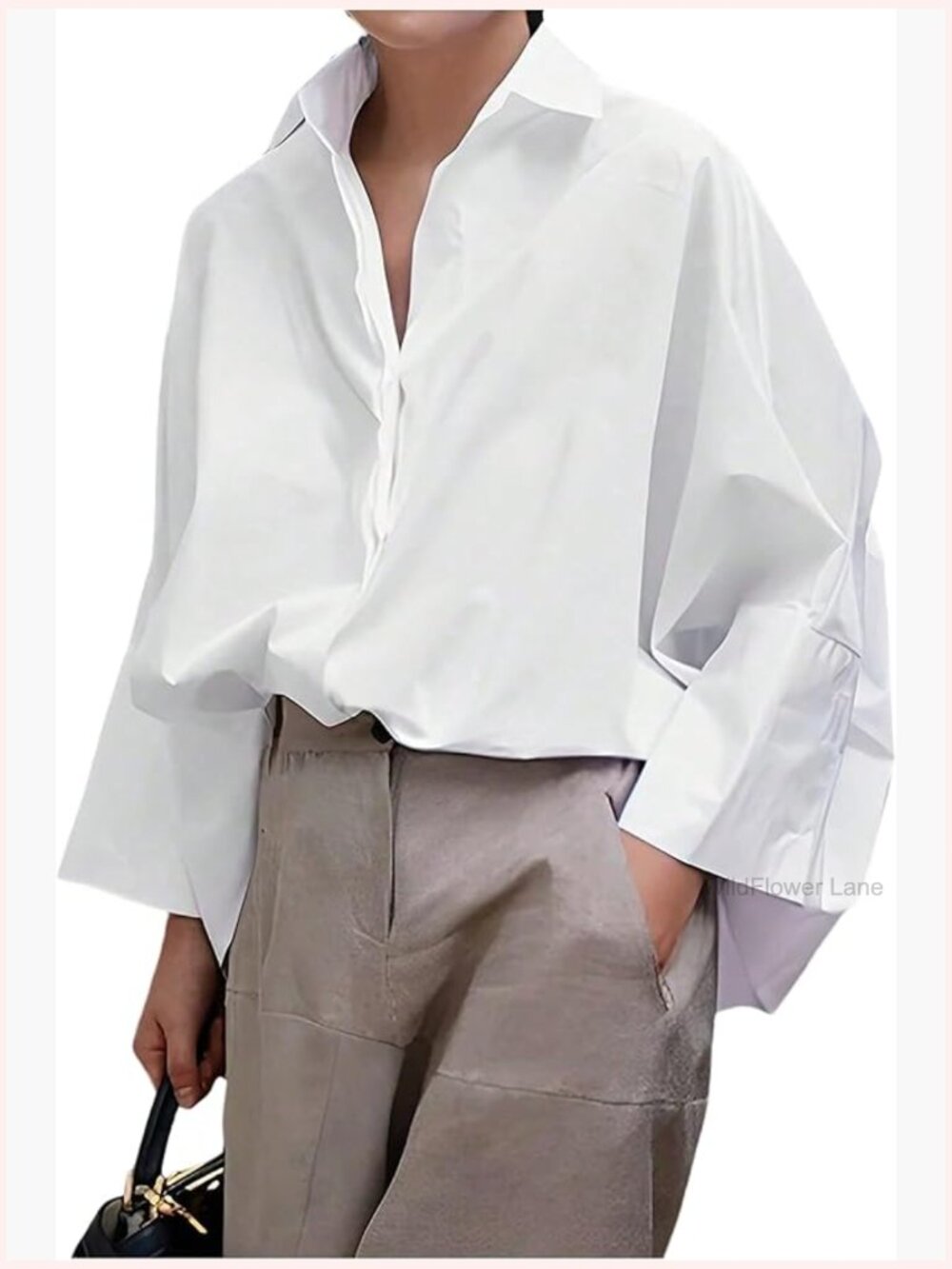 Womens Button Down Bell Long Sleeve Blouse Oversized Collar Work Casual Dressy